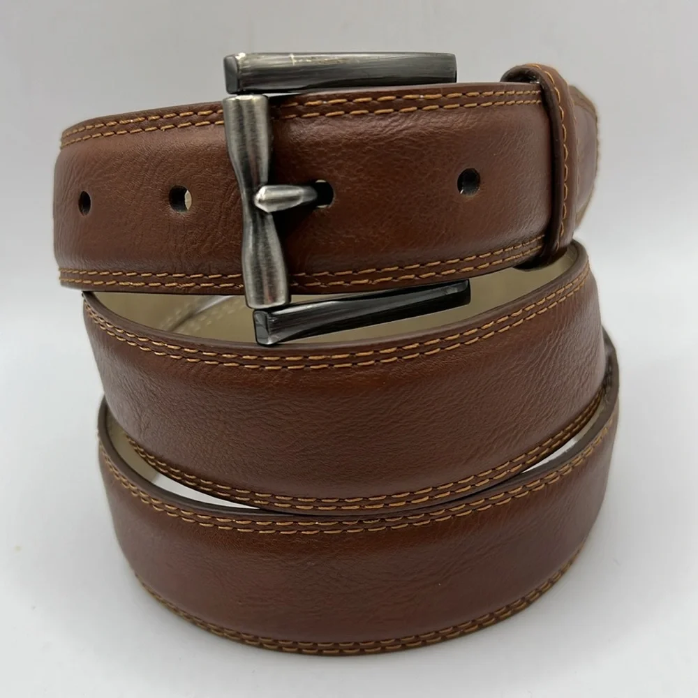 Mens Brown Faux Leather Belt Silver Buckle